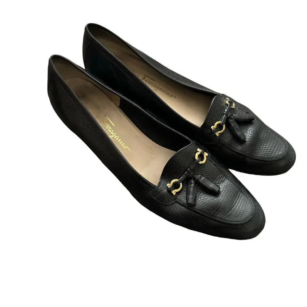 Salvatore Ferragamo Black Leather Tassel Loafers